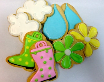 APRIL SHOWERS Decorated Sugar Cookies, 1 Dozen