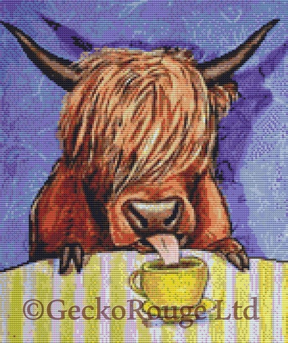 Cross Stitch Kit Scottish Highland Cow By Jay Schmetz