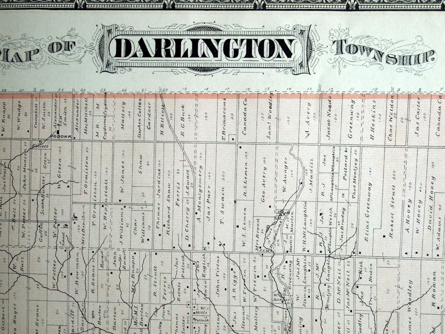 1878 Large Rare Vintage Map of Darlington Township Ontario