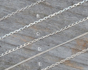 Solid Sterling Silver Chain, Trace, Diamond Cut Trace, Diamond Cut Curb, Curb And Rope, 14", 16", 18", 20", 22", 24", made in England