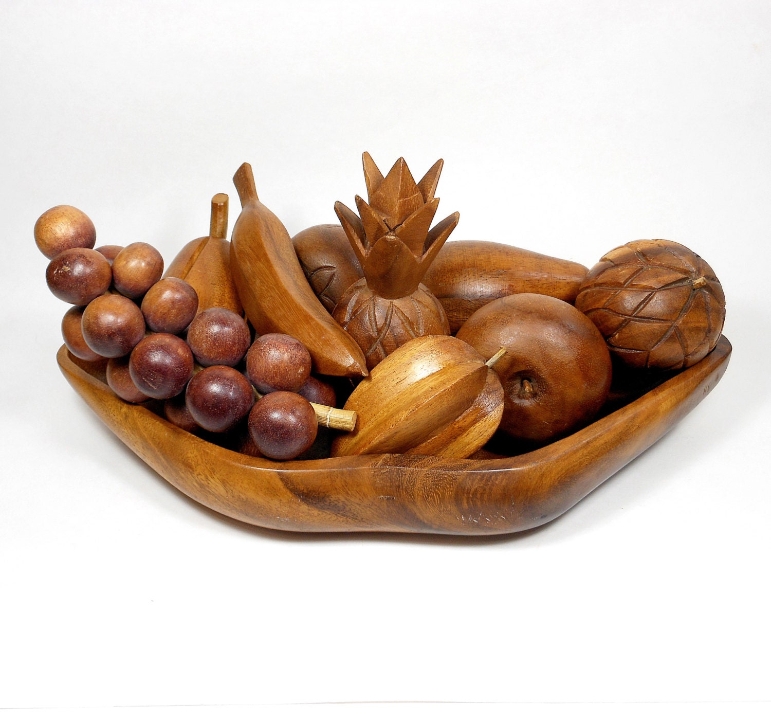 Vintage Wooden Fruit Bowl Tray Brown Mid Century Retro Home