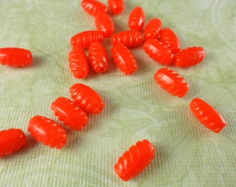 Really Orange Ridged Barrel Czech Glass Beads