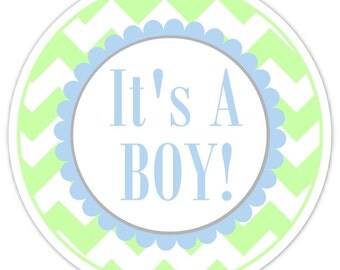 Baby Shower Labels Chevron It's A Boy Stickers 2.5 inch