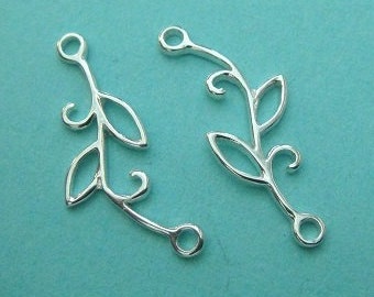 Sterling Silver Vine Connector, Branch Link, 2 PCS, 925 silver link, 7x20mm,