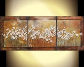 Large painting metallic textured abstract acrylic palette knife floral daisies painting 48x20x.75"