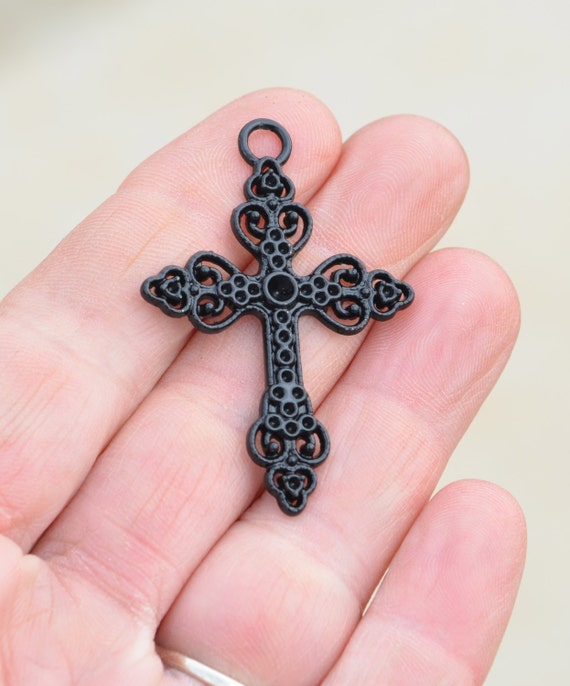 pendants SC3262 Large BULK Pendants Black Cross bulk 20  cross