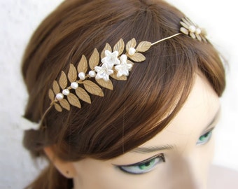 Bridal Hair Piece, Wedding Hair Accessories, Gold Headband, Grecian Headband, Leaf Crown, Greek Goddess Headband