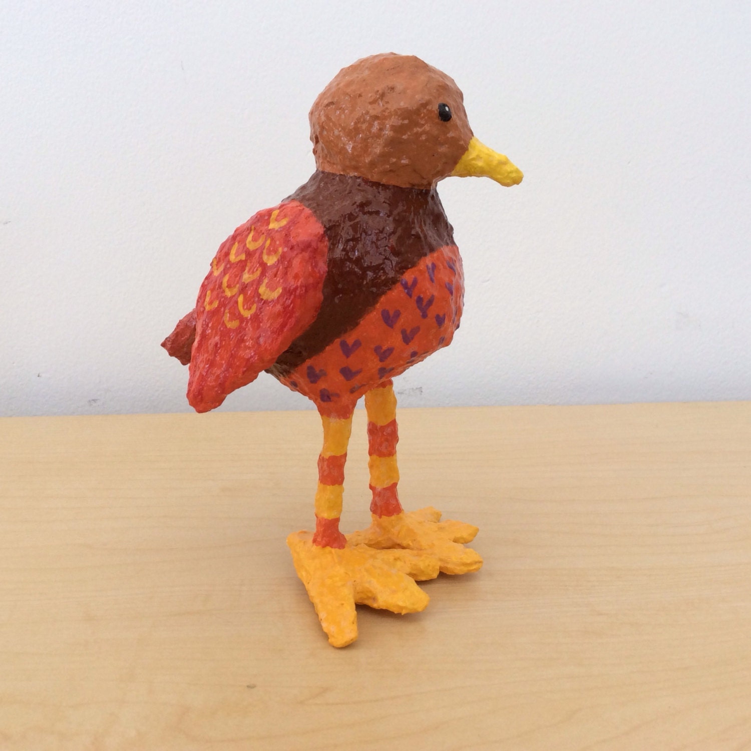 Red and brown papiermache bird sculpture with by AlisonsArt