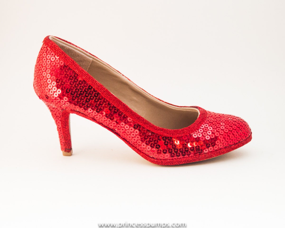 Simple Red Sequin 3 Inch High Heels Shoes by Princess Pumps