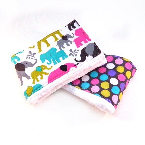 Purple and Pink Elephant Burp Cloth Set of 2 - Cotton Diaper Burp Cloths