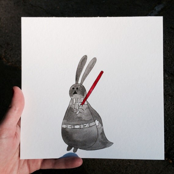 Darth Vader bunny Star Wars cute small watercolor by yayasheshe