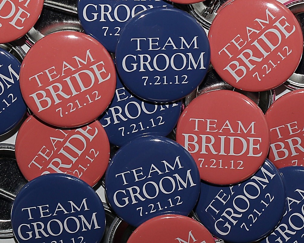 Team Bride Team Groom with date Coral & Navy by theangryrobot