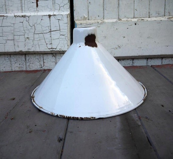 Large Vintage white enamel light shade pendant lamp shade