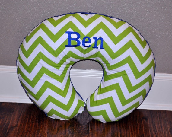 NURSING PILLOW COVER - Monogrammed/Personalized Custom Chevron & Minky Dot Nursing Pillow Cover with Zipper Closure