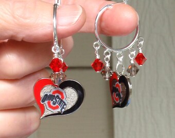 Ohio State Earrings, OSU Buckeyes Bling, Scarlet and Gray Crystal Hoop College Earrings, College Football Jewelry, College Basketball