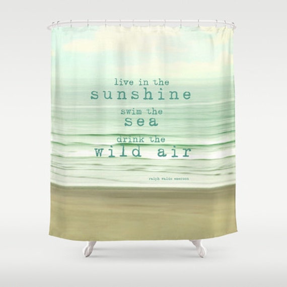 Ocean Shower Curtain typography quote beach aqua home