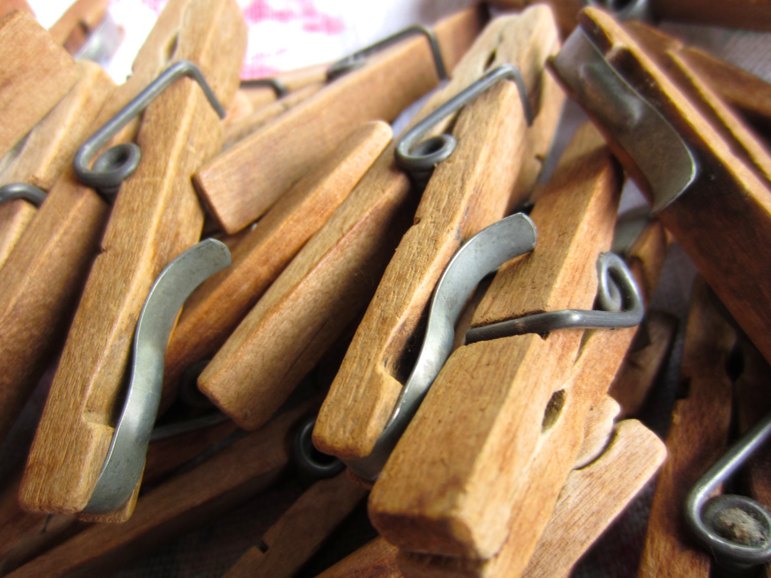 Vintage Wooden Clothespins with Metal Clip set of 12