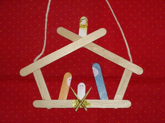 nativity scene in popsicle sticks ornament by crochetbysandi