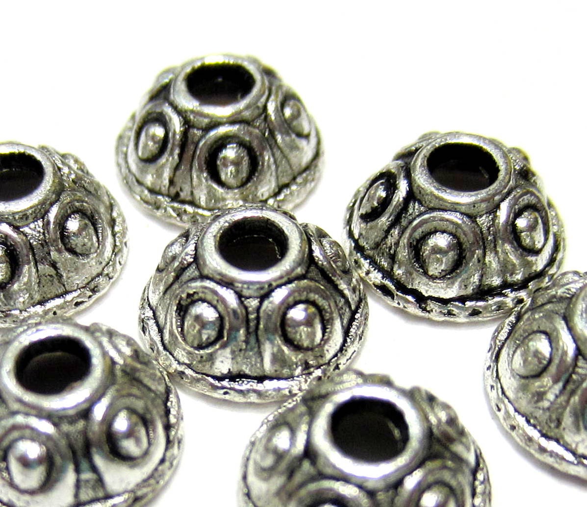36 silver bead caps bali style jewelry making 8mm x 4mm