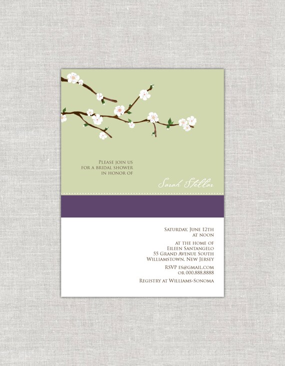 Sage Bridal Shower Wedding Shower Invites Couples Cherry Blossom Invitations Plum Eggplant Tree Branch Flowers Floral Modern Invitation Il_570xn