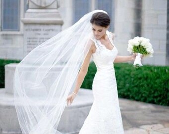 Plain 1 Tier Chapel Length Tulle Veil With Raw Edge | Chapel Veil | Wedding Veil | Bridal Veil | Long Wedding Veil | Ivory Veil | VG1030