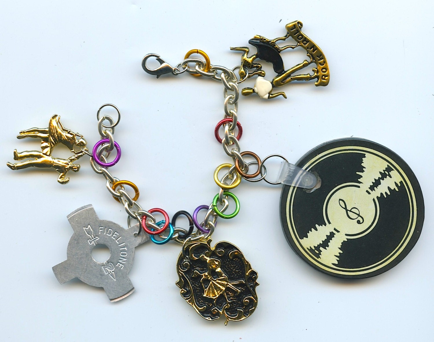 Retro Rock n' Roll music charm bracelet 1950's from