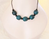 Tagua Nut Necklace - Adjustable Ecofriendly Vegan -  Teal Blue Zesty Zebra