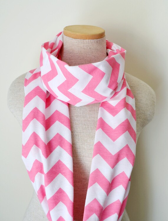 Chevron Infinity Scarf - Jersey Knit - LIGHT PINK and WHITE by MegansMenagerie on Etsy
