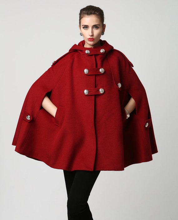 Cape wool cape military jacket red cape coat hooded cloak