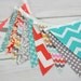 Bunting Banner Flags, Baby Girl Nursery Decor, Birthday Decoration, Garland, Pennant- Turquoise, Gray, Coral, Grey, Teal Blue, Chevron
