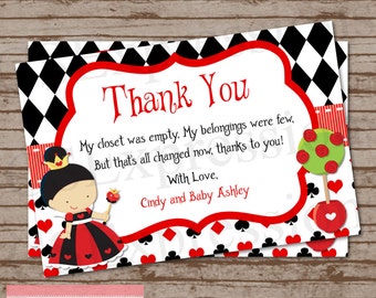 Queen Of Hearts Baby Shower Thank You Card
