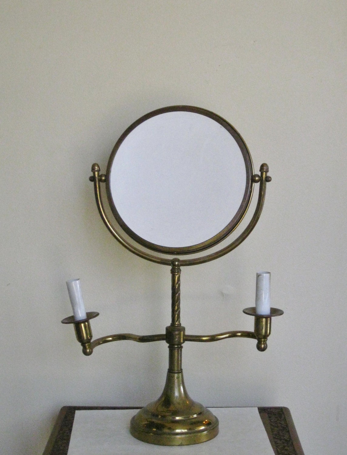 Antique Brass Vanity Shaving Mirror electric candleholder