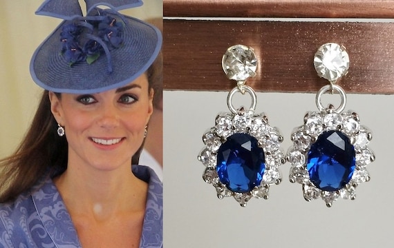Kate Middleton Sapphire Silver Crystal Drop Earrings | Etsy