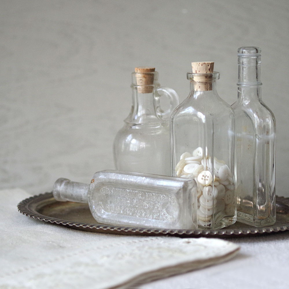 Four Antique Glass Bottles Medicine Bottle Apothecary