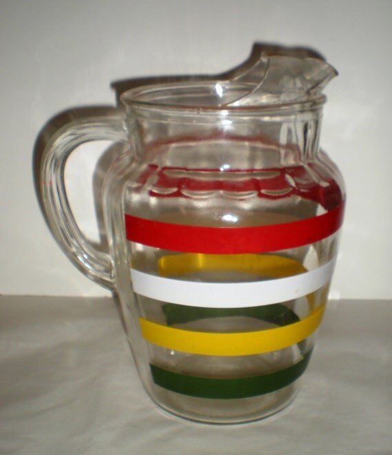 Sale Vintage Striped Glass Pitcher 1950's