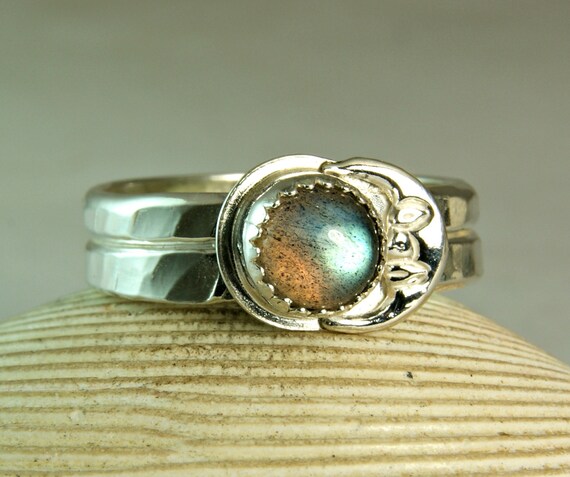 Sterling Labradorite Ring Silver Crescent Watchman Natural