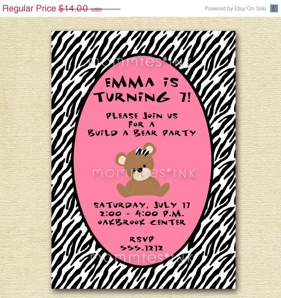 CHRISTMAS IN JULY Teddy Bear with Zebra Print Birthday Party Invitation - Girls - Printable Invitation Design Il_570xn