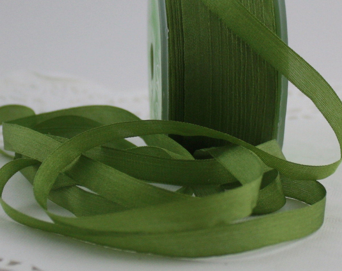 Olive Green Silk Ribbon 1/4 wide Ribbon by the yard