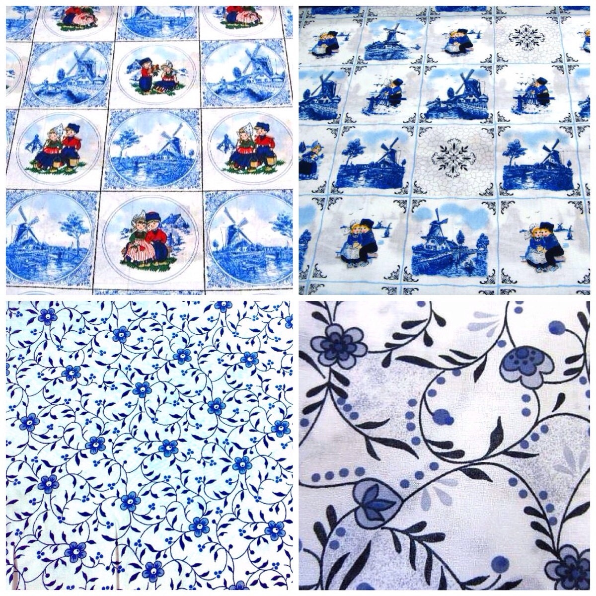 Delft Blue cotton fabric Dutch print Sampler of 4