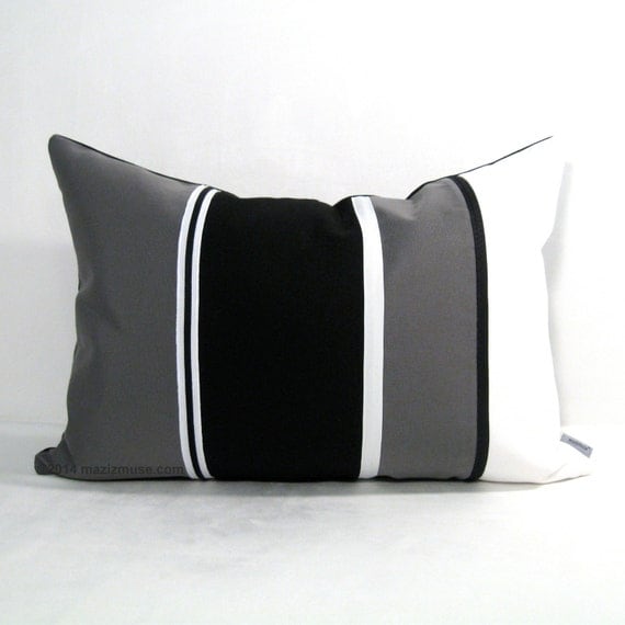 Outdoor Color Black White SALE - Black White Pillow Cover, Grey Color Block Pillow, Modern Outdoor Pillow,