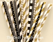 Paper Straws, Silver, Gold and Black Assortment, Formal Black Tie Party Straws, Proms, Business Meeting, Graduation, Wedding, Dinner Party Il_170x135