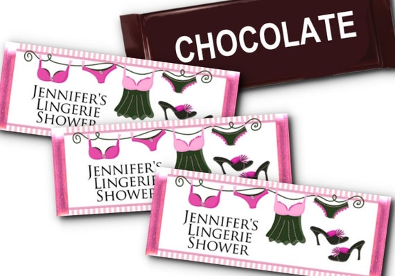 12 Candy Bar Wrappers, Party Favors, Pink Striped, Lingerie Party, Wedding, Bridal Shower, Bachelorette Party, Black, Hot Pink Sexy Lingerie Il_570xn