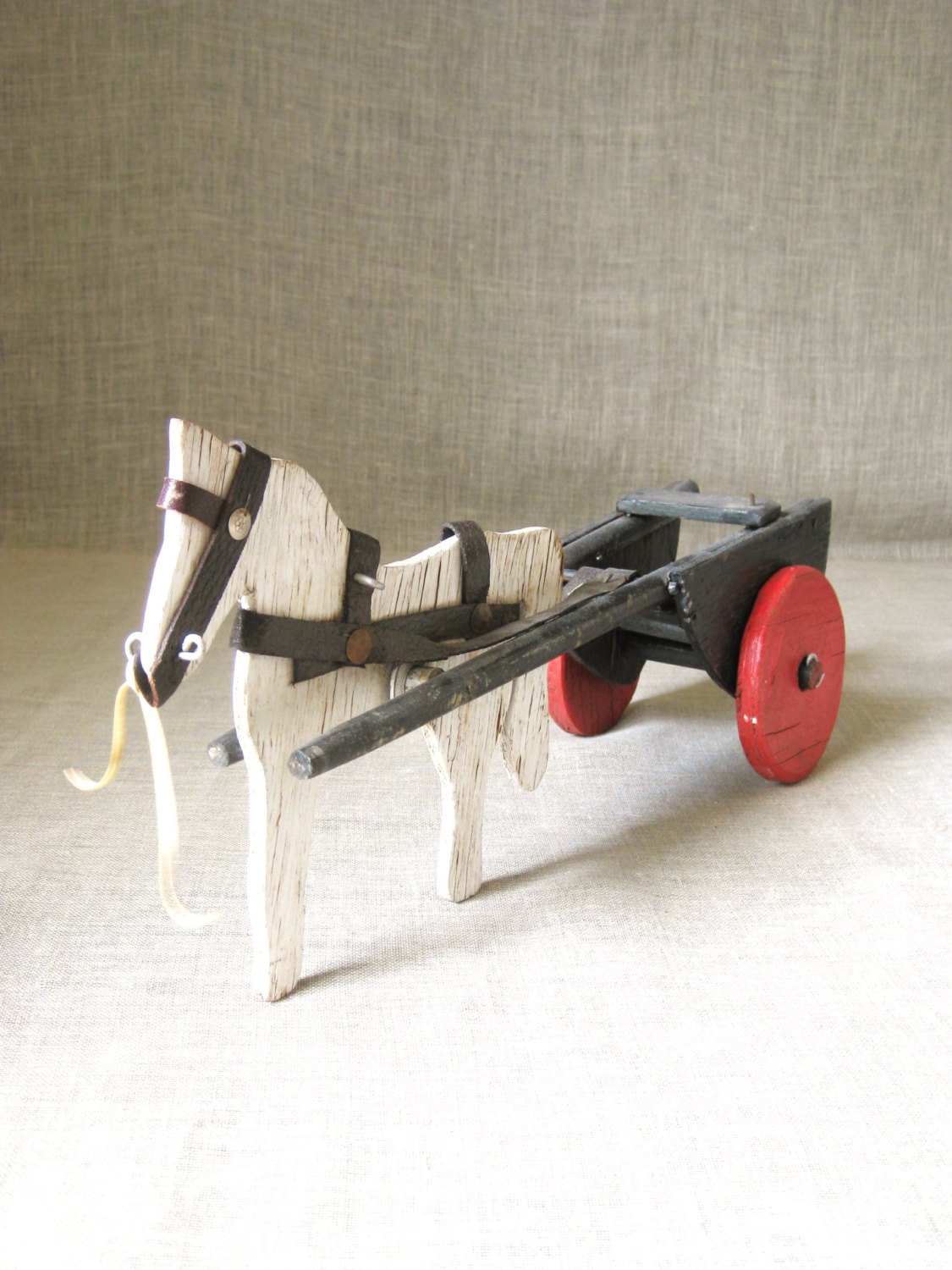 Primitive Wooden Folk Art Horse and Carriage Toy Handmade