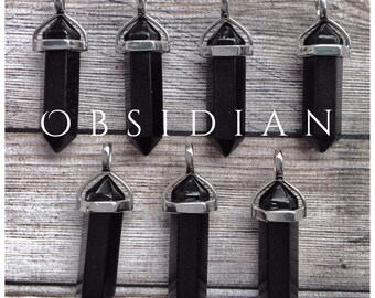 Obsidian /Black Onyx gemstone crystal point pendant