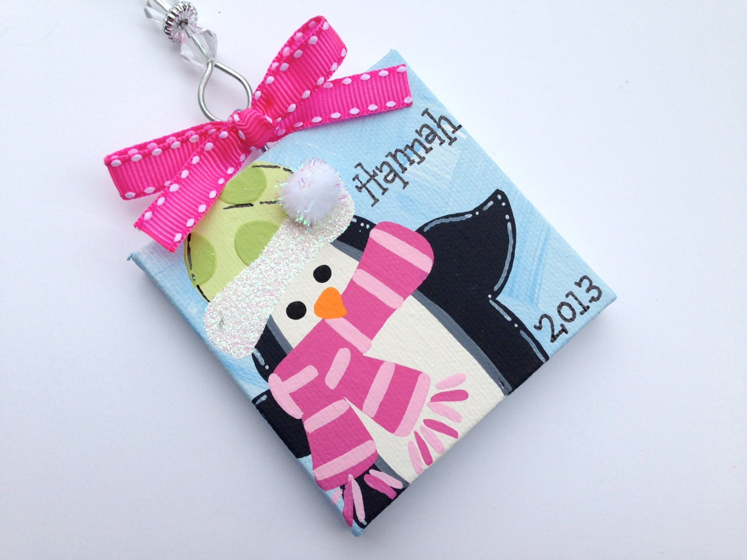 Personalized Penguin holiday ornament