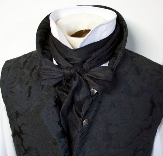 Extra Long Slim REGENCY Tie Ascot Cravat Midnight Black