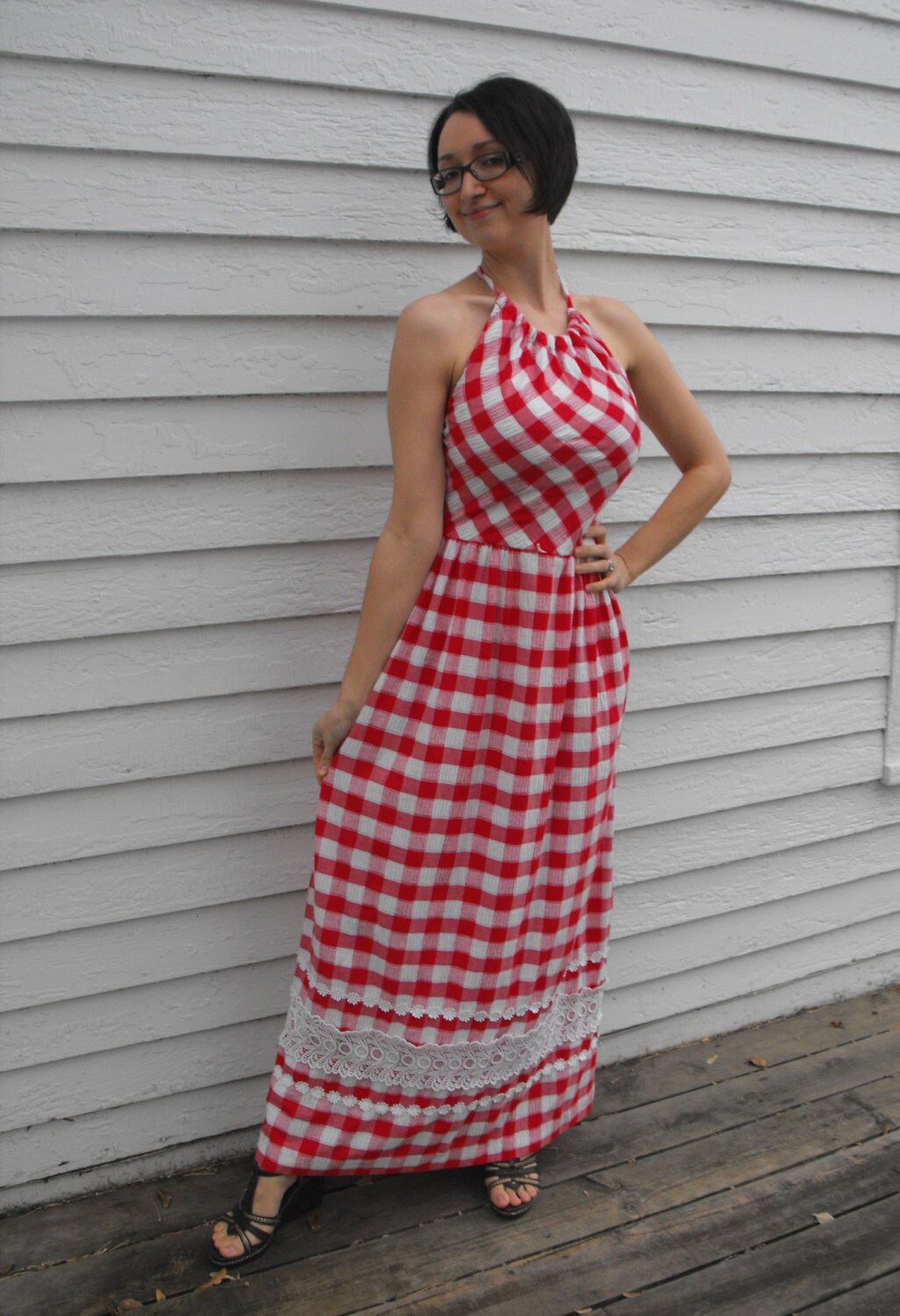 halter plaid maxi dress