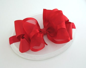Christmas Headband, Baby Headband, Red Satin Headband, Sheer Organza Bow, Newborn Headband, Red Satin Bow Headband, Toddler Headband