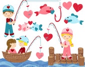Fishing For Hearts Digital Clipart - Commercial Use OK - Fish, Valentine Fish, Valentine Clipart, Valenting Graphics Il_170x135