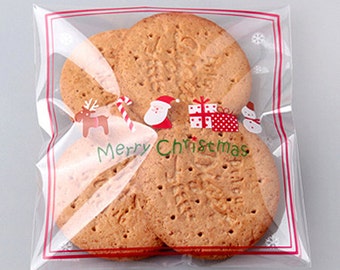 10 Christmas Icon Self Sealing Cellophane Bags - Red Line (5.1 x 5.5in)